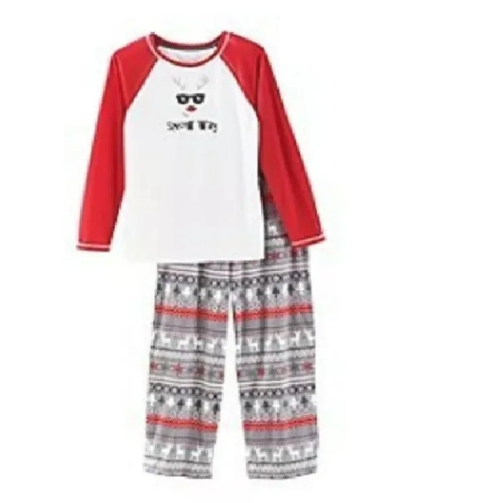 Karen Neuburger Kids Red White Gray Snow Way Fleece 2 Pc Pajama Set Sz X…